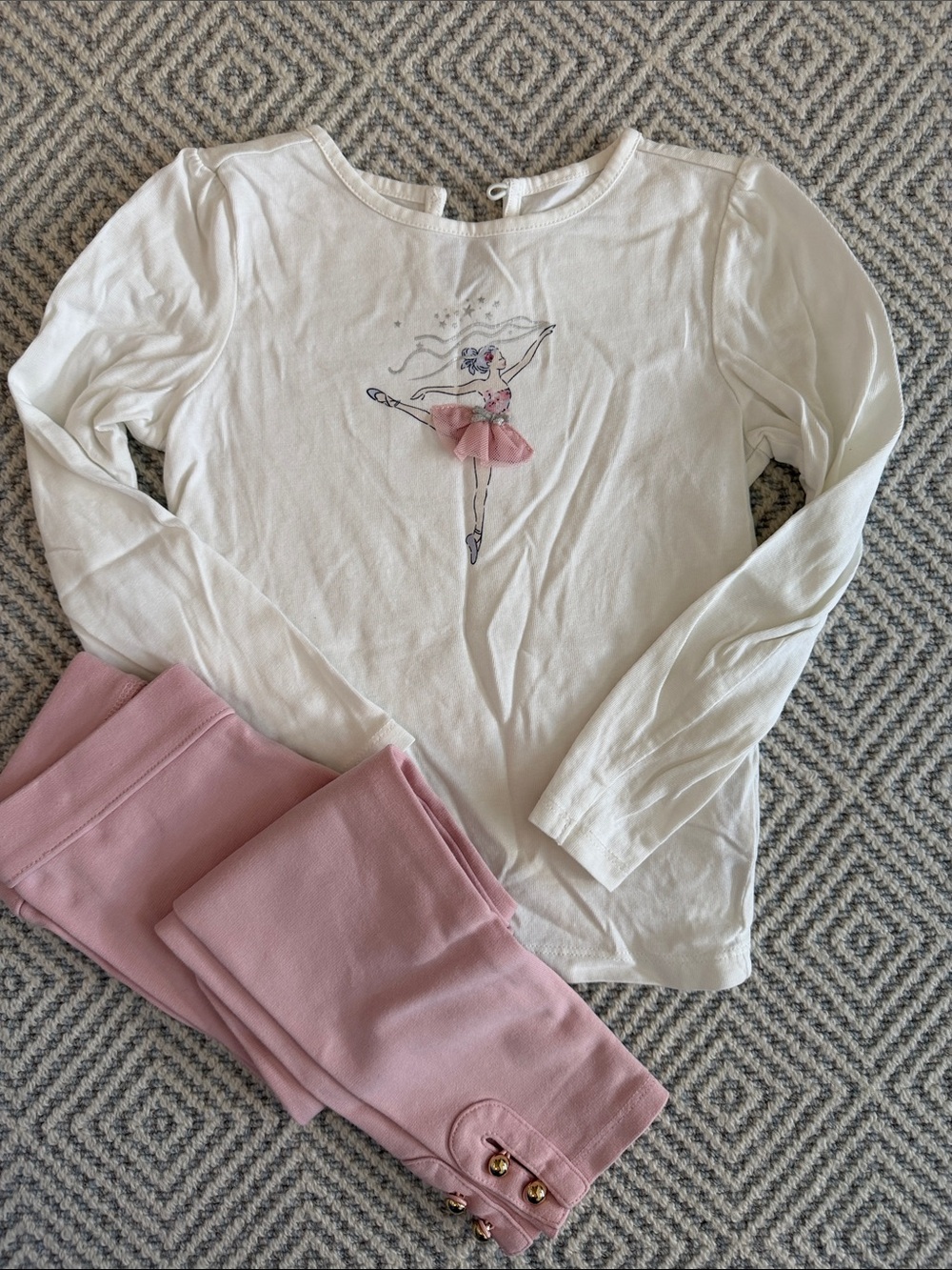 Janie and Jack White Top with Pink Ballerina Pajama Set